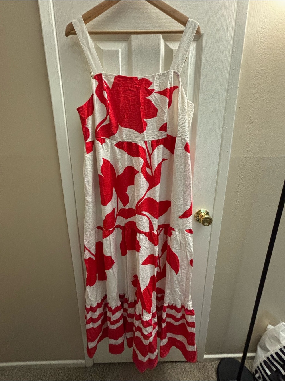 Nine West White Maxi Dress with Red Floral Print